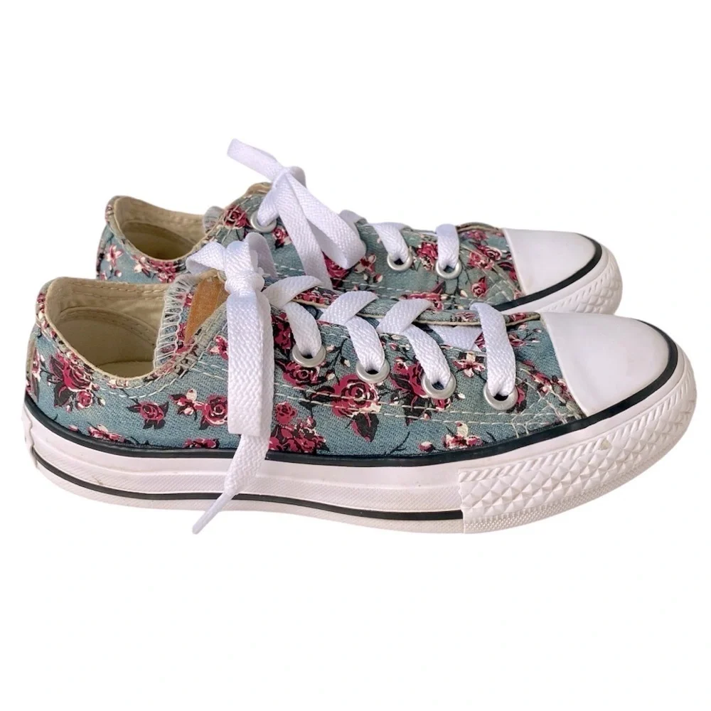CONVERSE ALL STAR Sneakers Chuck Taylor Lace up Blue Pink Floral Youth Size 12
